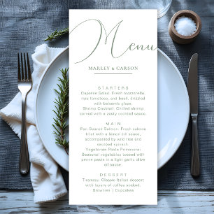 Menu Chic Minimalista Jantar de Casamento Verde Sage