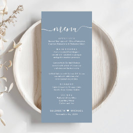 Menu Chic Script Casamento Azul Empoeirado