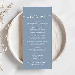 Menu Chic Script Casamento Azul Empoeirado
