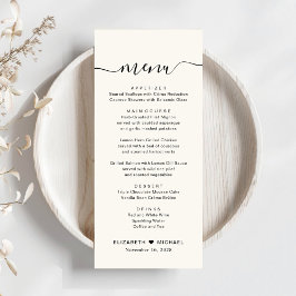 Menu Chic Script Creme Recepção de Casamento