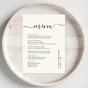 Menu Chic Script Creme Recepção de Casamento