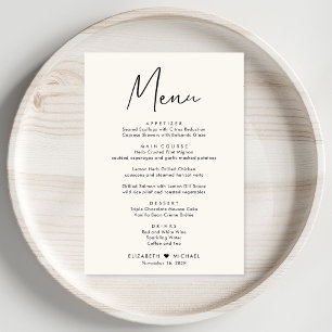 Menu Chic Script Creme Recepção de Casamento