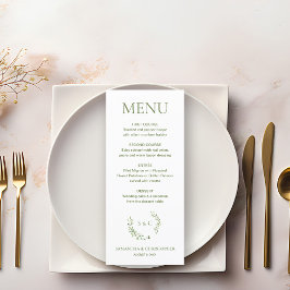 Menu Chic Watercolor Wreath Monograma, crista de casame