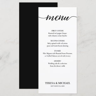 Menu Chic Wedding Black and White Simple Editable