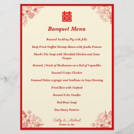 Menu Chinês, vermelho-cervo-branco, estrutura floral or