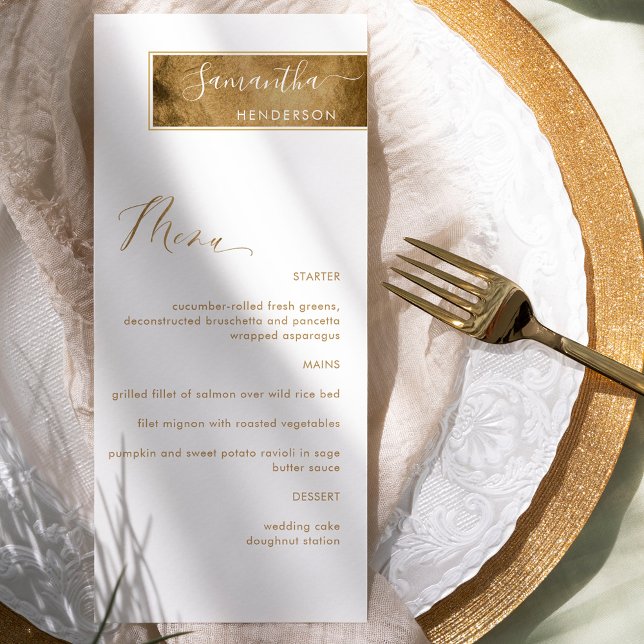 Menu Chique Personalizado com Nome do Convidado Branco  (Criador carregado)