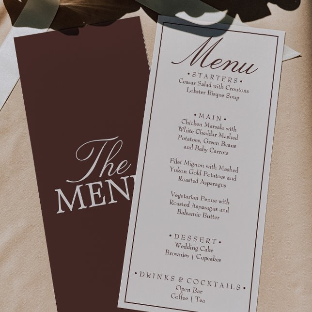 Menu Chocolate Marrom Cremoso Chique Casamento Dinheiro (Criador carregado)