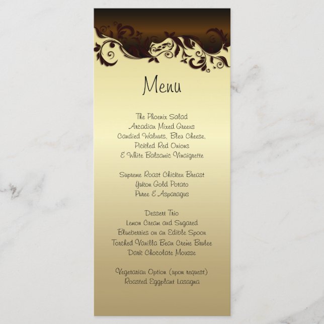 Menu Chocolate Marrom e Dourado Casamento Floral (Frente)