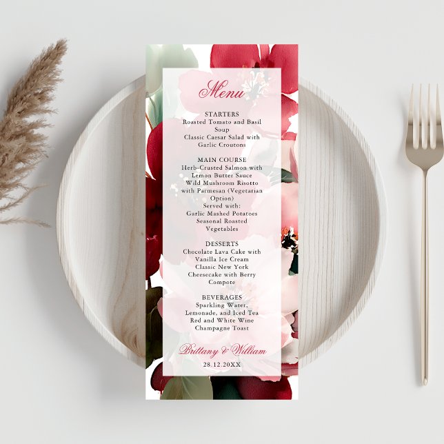 Menu  Christmas Themed Red Floral Wedding  (Criador carregado)