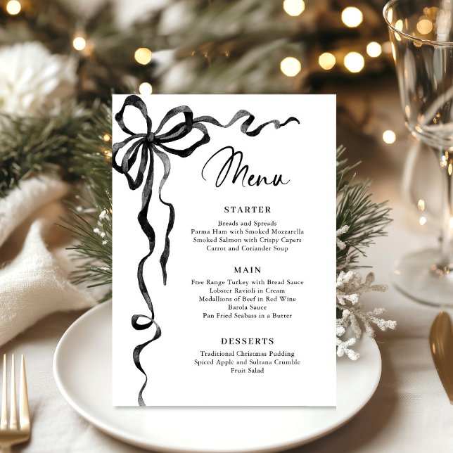 Menu Christmas Whimsical Funky Black Bow Dinner Party (Criador carregado)