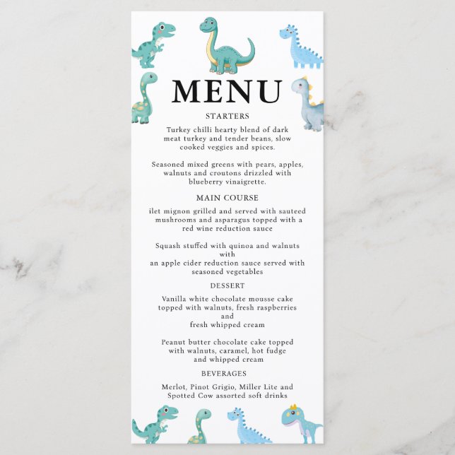Menu Chuva de Bebê Dinossauro Elegante Branco (Frente)