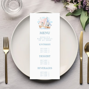 Menu Chuva de Bebê Elefante Marítimo Urso Aquarela Barc