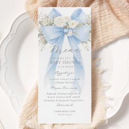 Menu Chuva de Bebê Elegante com Laço Azul de Eucalipto
