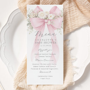 Menu Chuva de Bebê Elegante com Laço Rosa