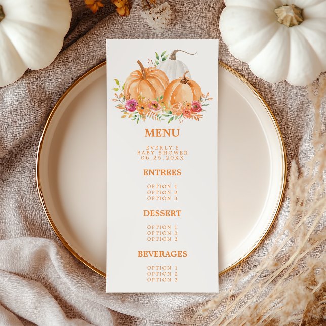Menu Chuva de Bebê Floral de Abóbora de Outono (Criador carregado)
