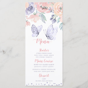 Menu Chuva de Bebê Menina Borboleta Floral Rosa Roxo