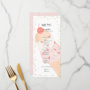 Menu Chuva de Bebê Menina Sorvete Cereja Rosa