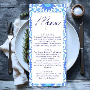 Menu Chuva de Bebê Minimalista com Azulejo Azul Italian