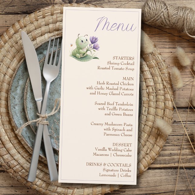 Menu Chuva de Bebê Personalizada Lagarta Fofa Marfim (Criador carregado)