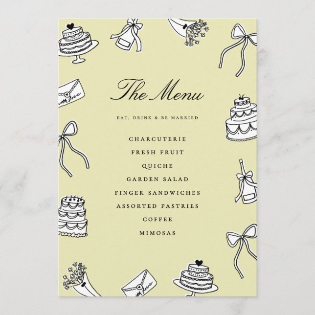 Menu Chuva de Ideias Desenhada à Mão Fofa e Única para  (Frente)