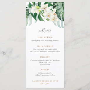 Menu Chuva de Noiva com Folhagem Tropical Verde e Bronz