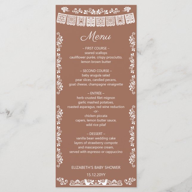 Menu Cielito Lindo Terracotta Papel Picado Baby Shower (Frente)