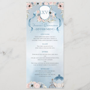 Menu Cinderella Fairy Tale Elegante Blue Pink Party