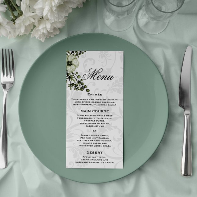 Menu Cinza Damask e Boho Buquê Verde (Criador carregado)