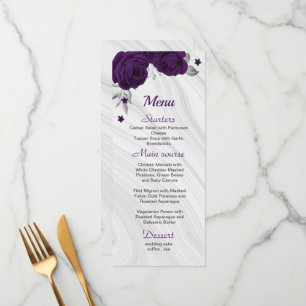 Menu cinza de prata roxa real, chic, casamento floral