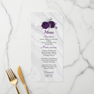 Menu cinza de prata roxa real, chic, casamento floral