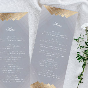 Menu Cinza Deco Geométrico Dourado Casamento Gatsby