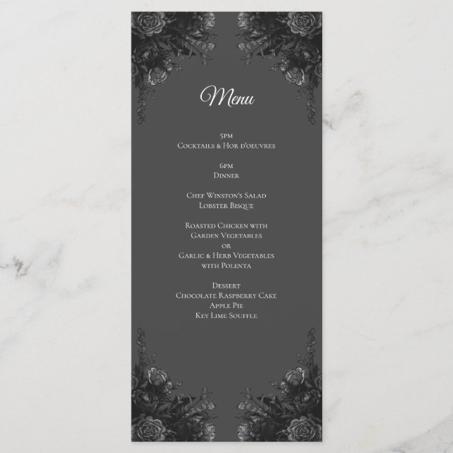 Menu Cinza e casamento floral negro (Frente)