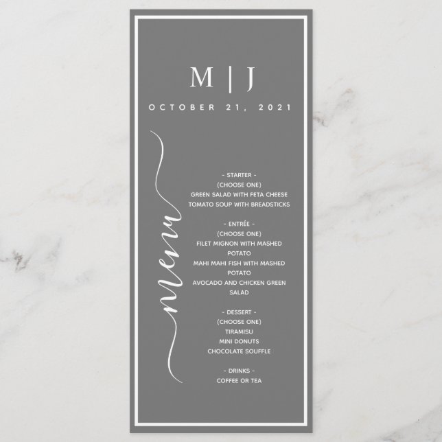 Menu Cinza e Casamento Minimalista Branco (Frente)