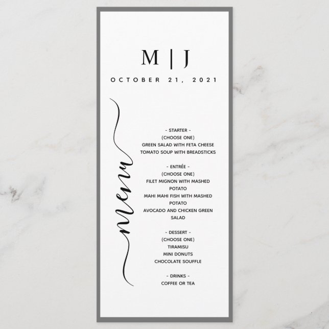 Menu Cinza e Casamento Minimalista Branco (Frente)