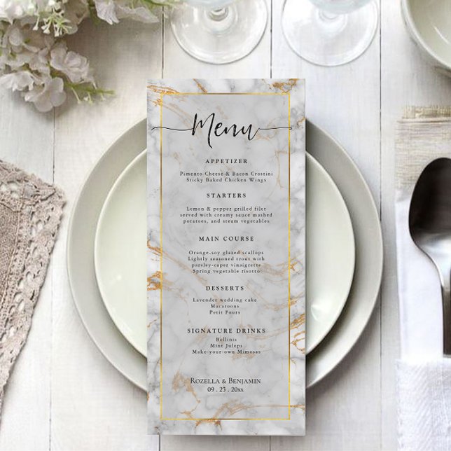 Menu Cinza Marble Elegante e Casamento Simples Dourado (Criador carregado)