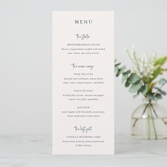 Menu Cinza Moderno Escrito à Mão Elegante Casamento (Em pé/Frente)