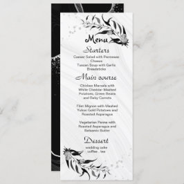Menu cinza prateada flores e folhas pretas casamento
