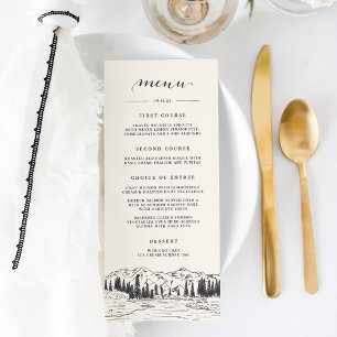 Menu Cinza Preto Casamento de esboço de montanha