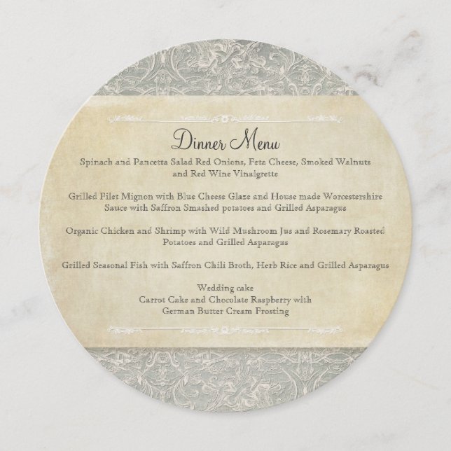 Menu Cinza Vintage Casamentos com rendas francesas (Frente)