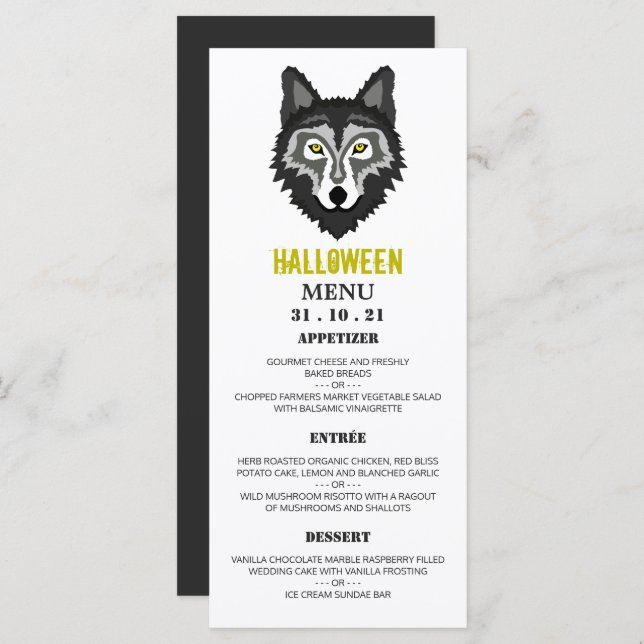 Menu Cinza Wolf, Festa de Halloween (Frente/Verso)