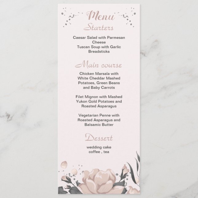 Menu cinzas cor-de-rosa poeirento flores escuras do cas (Frente)