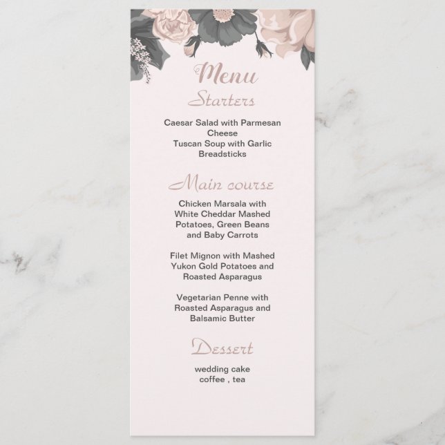 Menu cinzas cor-de-rosa poeirento flores escuras do cas (Frente)