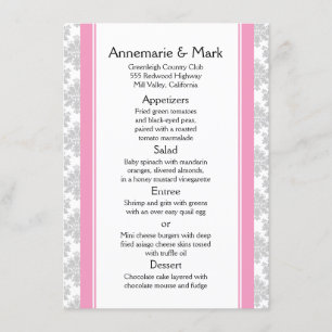 Menu cinzento do casamento tema damasco das