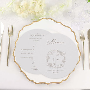 Menu Circular de Casamento Floral Sépia Vintage El