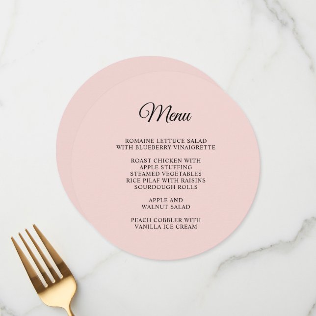Menu Circular de Script Elegante Preto e Blush (Frente/Verso In Situ)