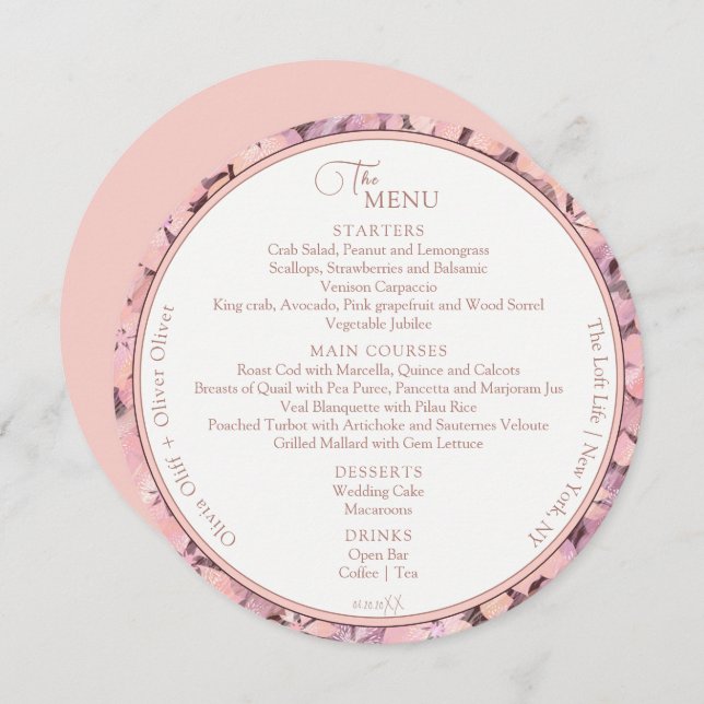 Menu Círculo Casado de Peach Romance (Frente/Verso)