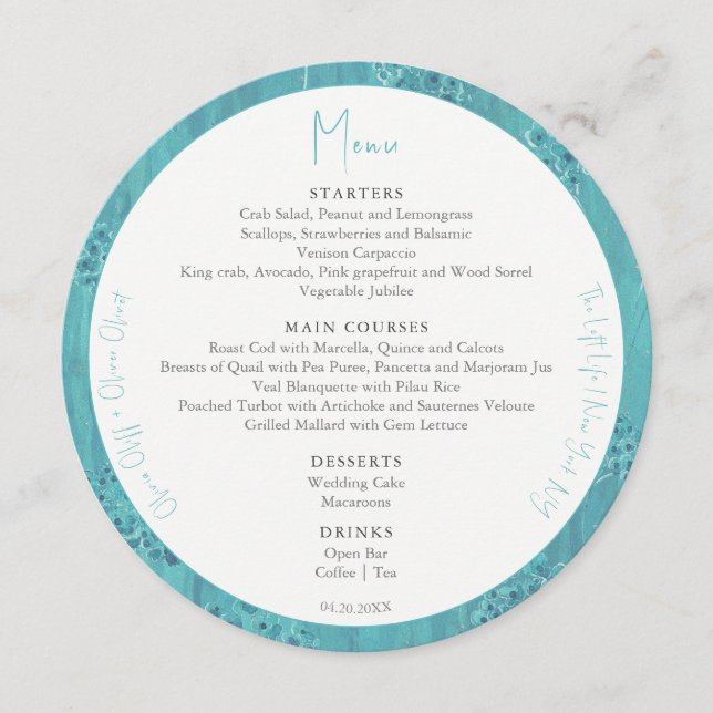 Menu Círculo de Casamento das Flores de Turquesa Bonita (Frente)
