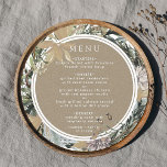 Menu Círculo de Casamento no inverno de Queda de Quadro<br><div class="desc">Este cartão de cardápio apresenta flores a aquarela, bagas e pinhos em cores de outono neutras com impressão de papel kraft nas costas. Isso será perfeito para outono/outono e casamento no inverno. Para uma personalização mais avançada deste design, clique no BOTÃO DE FERRAMENTAS DESIGN acima! Itens correspondentes também estão disponíveis....</div>