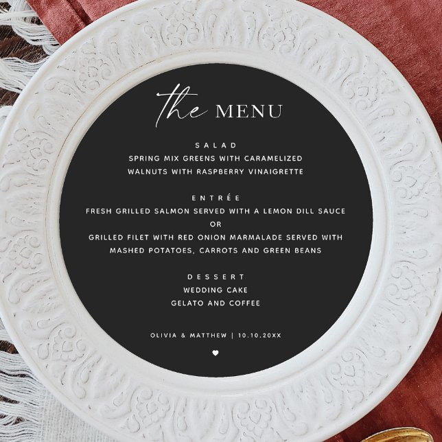 Menu Círculo Preto Moderno Casamento | Minimalista Redo (Criador carregado)
