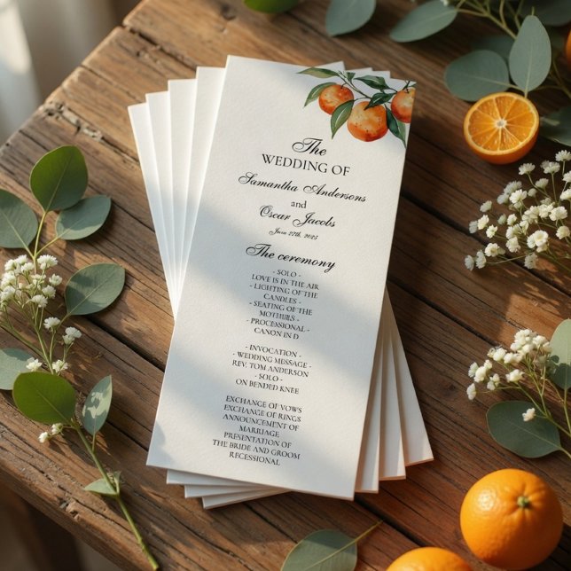 Menu Citrus Wedding Program | Mediterranean Orange  (Criador carregado)